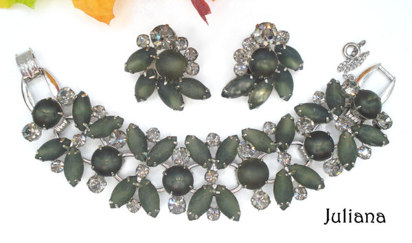JULIANA Set~Bracelet Earrings Frosted Black Diamond Rhinestones