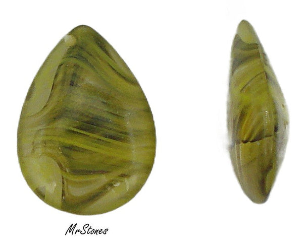 18x13mm (3101) Olivine Agate Strip Pear Pendeloque Buff Top Doublet