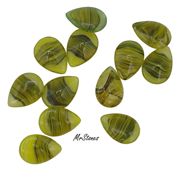 18x13mm (3101) Olivine Agate Strip Pear Pendeloque Buff Top Doublet