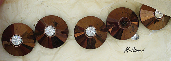 22mm Button Bronze Color Glass Faceted 9.3mm Domed 29ss Crystal Accent 4/$1.00