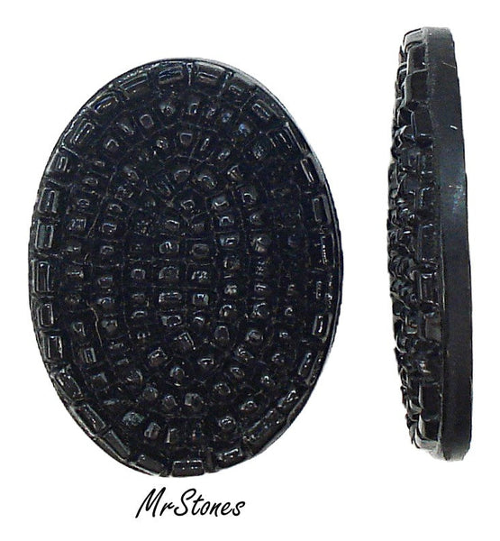 30x22mm (1685) Jet Black Textured Bumpy Top Oval Cabochon