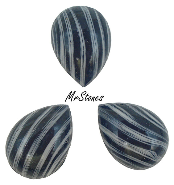 18x13mm (3332) Navy Blue White Stripe Pear Pendeloque Cabochon Japan