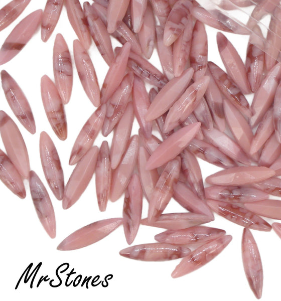 15x4mm (3146) Opaque Pink Rose Matrix Marquise Navette Buff Top Doublet