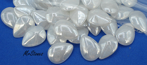 18x13mm (3101) White Agate Luster Pear Pendeloque Buff Top Doublet