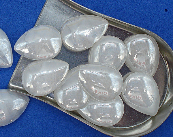 18x13mm (3101) White Agate Luster Pear Pendeloque Buff Top Doublet