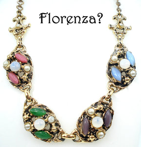 FLORENZA?-Unsigned Necklace Moonstones White Opal Pearls 16"