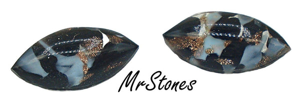 15x7mm (3146) Jet Black Blue Gold Glitter Marquise Navette Buff Top Doublet