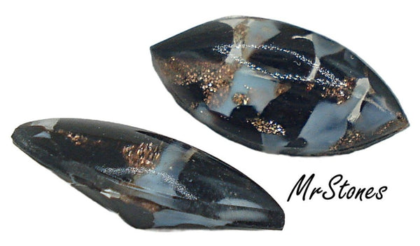 15x7mm (3146) Jet Black Blue Gold Glitter Marquise Navette Buff Top Doublet