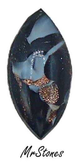 15x7mm (3146) Jet Black Blue Gold Glitter Marquise Navette Buff Top Doublet