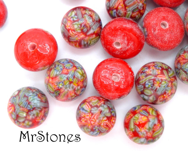8mm (2175) Red Floral Round Button Top w/Hole Mount