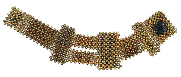 One of a Kind Bracelet Glass Multi Color Bi-Cone Beaded Gold Tone Beads