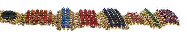 One of a Kind Bracelet Glass Multi Color Bi-Cone Beaded Gold Tone Beads