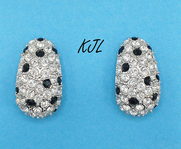 KJL Earrings 1 1/4" Silver Tone Crystal Jet Black Rhinestones