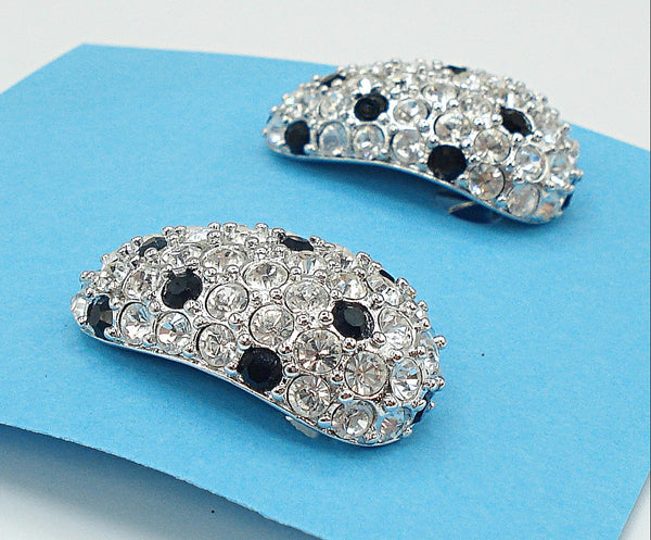 KJL Earrings 1 1/4" Silver Tone Crystal Jet Black Rhinestones