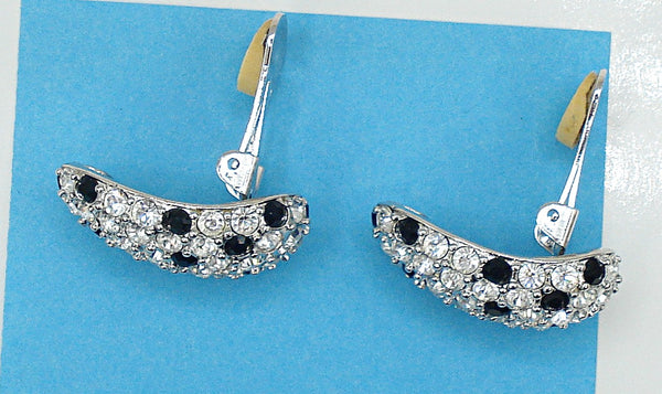 KJL Earrings 1 1/4" Silver Tone Crystal Jet Black Rhinestones