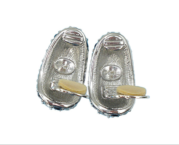 KJL Earrings 1 1/4" Silver Tone Crystal Jet Black Rhinestones