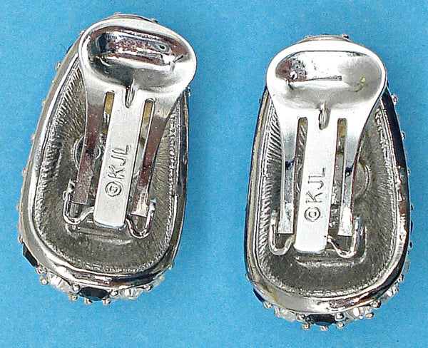 KJL Earrings 1 1/4" Silver Tone Crystal Jet Black Rhinestones