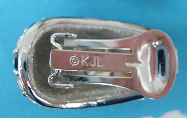 KJL Earrings 1 1/4" Silver Tone Crystal Jet Black Rhinestones