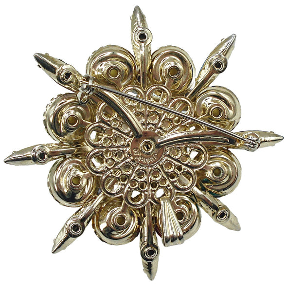 Judy Lee Brooch Pendant Marquises Baroque Faux Pearls High Dome Chinese Jade Cab 2.5"