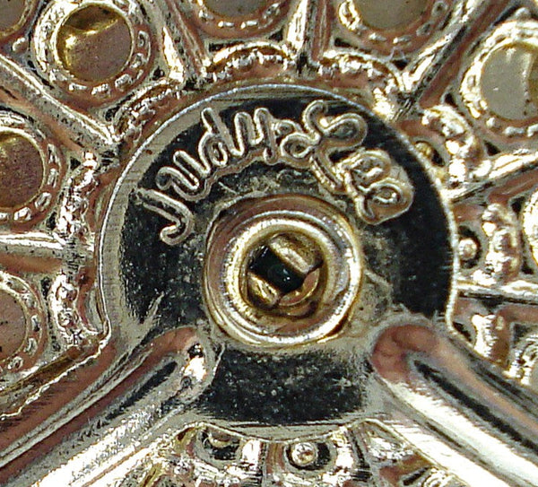 Judy Lee Brooch Pendant Marquises Baroque Faux Pearls High Dome Chinese Jade Cab 2.5"