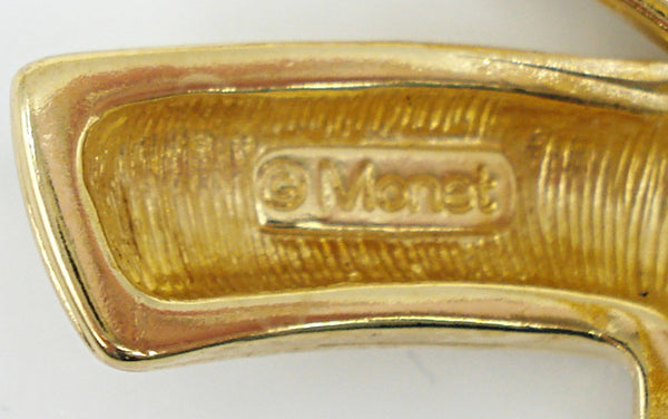 Monet Christmas Tree Brooch Zig Zag Mod Gold Tone Crystal Rhinestones 2 3/4"