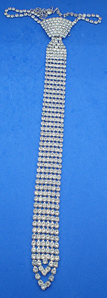 Unique Rhinestone Necktie Silver Tone Prong Set Crystal Rhinestones