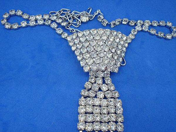 Unique Rhinestone Necktie Silver Tone Prong Set Crystal Rhinestones