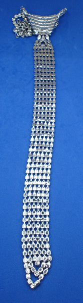 Unique Rhinestone Necktie Silver Tone Prong Set Crystal Rhinestones