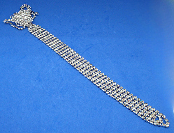 Unique Rhinestone Necktie Silver Tone Prong Set Crystal Rhinestones