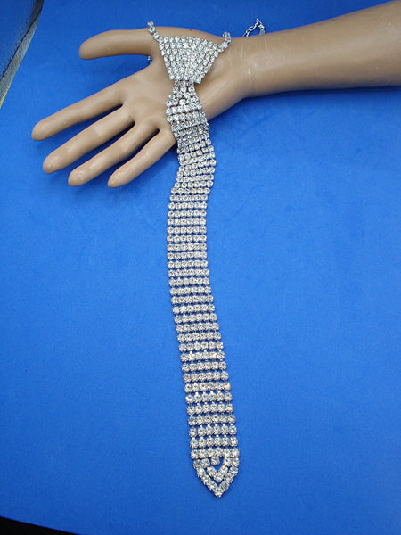 Unique Rhinestone Necktie Silver Tone Prong Set Crystal Rhinestones
