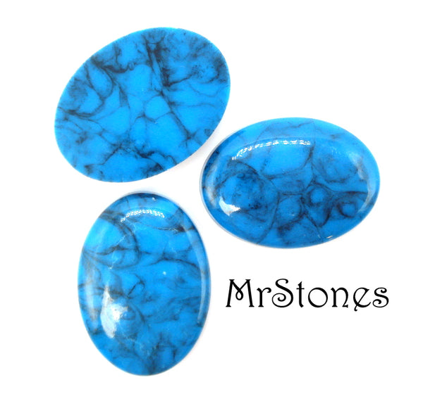18x13mm (1685) Turquoise Matrix Glass Low Dome Oval Cabochon