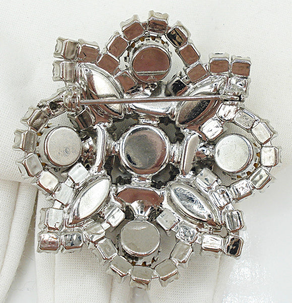 Brooch 2" Rhodium Plated Complex Prong Setting Christmas Color Rhinestone Variety