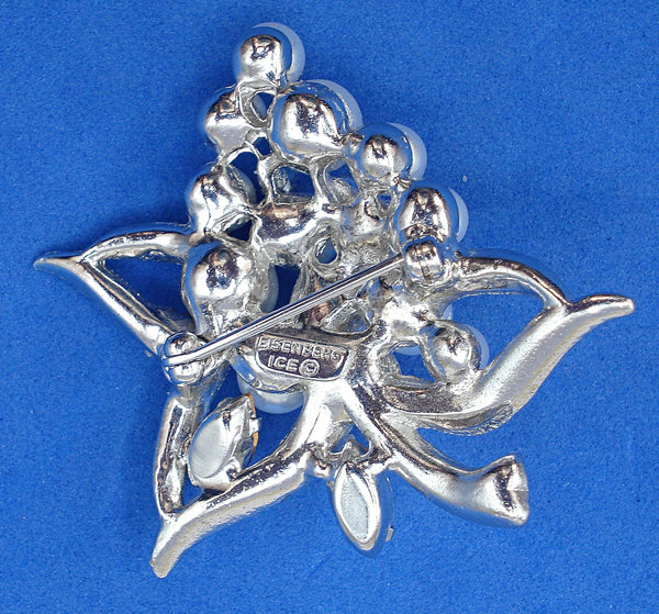 Eisenberg Ice 2" Brooch Grape Bunch White Pearls Crystal Rhinestones