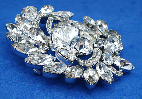 Eisenberg Ice 3" Brooch Crystal Bells Marquises Pairs Rounds Dentelles