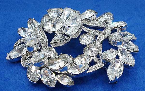 Eisenberg Ice 3" Brooch Crystal Bells Marquises Pairs Rounds Dentelles