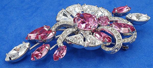 Eisenberg Ice 3.5" Brooch Crystal Bells Rose Pink Marquises and Dentelles