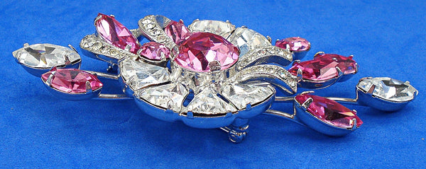 Eisenberg Ice 3.5" Brooch Crystal Bells Rose Pink Marquises and Dentelles