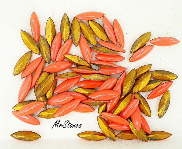 15x5mm (3146) Coral Color Enamel Marquise Navette Buff Top Doublet Gold Foiled