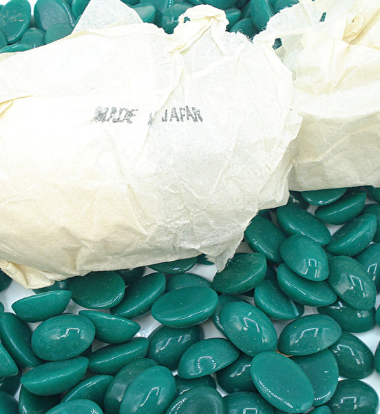 14x10mm (2195) Opaque Green Oval Cabochon Japan 3pc/$1.00
