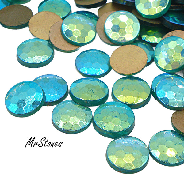 9mm (9.2mm) (2085) Bi-color Aqua Peridot Round Flatback Fully Faceted Top 1.7mm thick