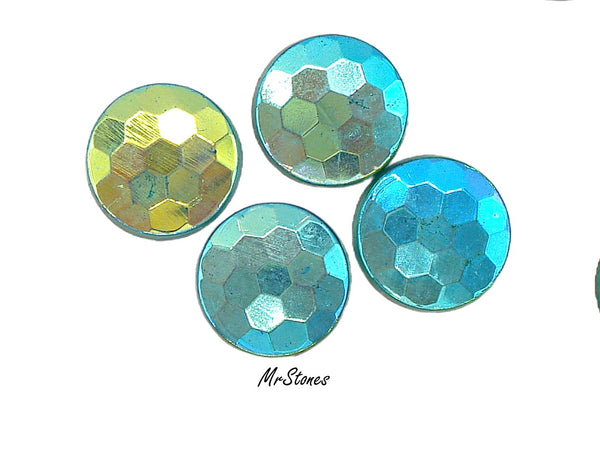 9mm (9.2mm) (2085) Bi-color Aqua Peridot Round Flatback Fully Faceted Top 1.7mm thick