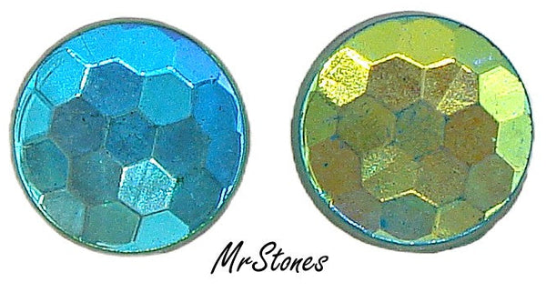 9mm (9.2mm) (2085) Bi-color Aqua Peridot Round Flatback Fully Faceted Top 1.7mm thick