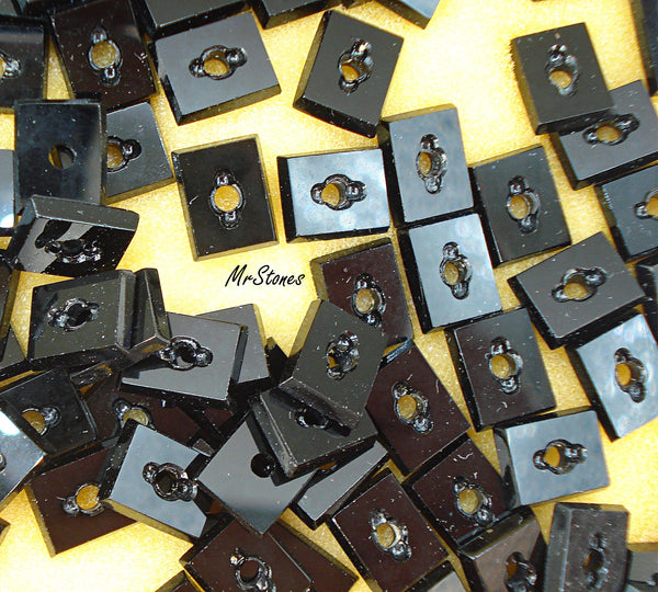 10x8mm (S16) Natural Black Onyx Cushion Shape with Slot Hole W.G. 3pcs/$1.50