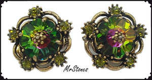 Vitrail Medium Margarita Flower Olivine Clip Earrings 1"