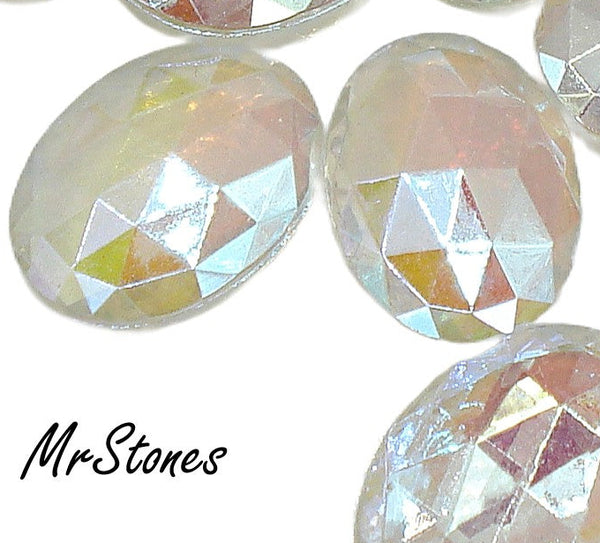 18x13mm (4190/2) Crystal AB Fully Faceted Top Oval Shape Same on Both Sides