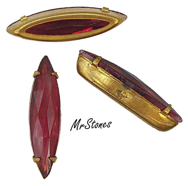 24x6.5mm (F4255/2) Unfoiled Ruby Fully Faceted in Brass 4 Prong Setting