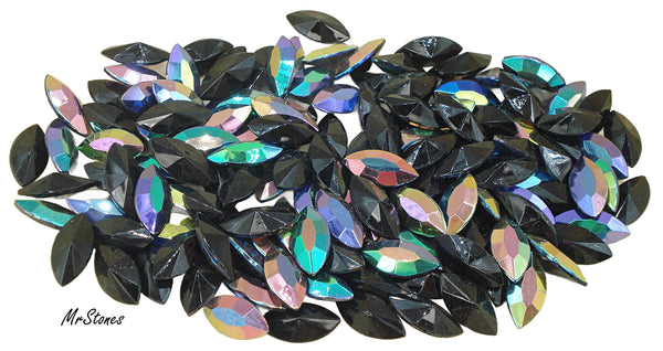 15x7mm (4200/2) TTC Jet Black AB Unfoiled Marquise Navette West Germany