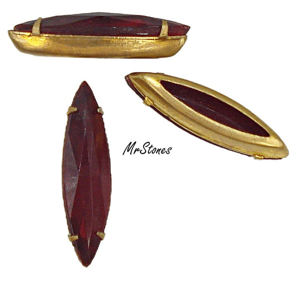 24x6.5mm (F4255/2) Unfoiled Siam Fully Faceted in Brass 4 Prong Setting