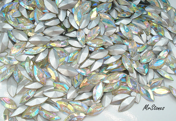 15x7mm (4200/2) TTC Crystal AB Marquise Navette Silver Foil