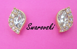 SWAROVSKI~Earrings Post Gold Tone Fancy Lazy S Crystal Rounds 5/8"
